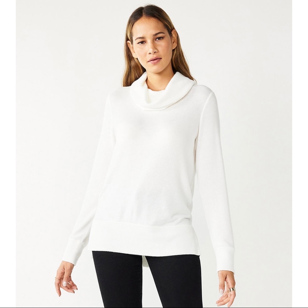 NWT Nine West Fuzzy Long Sleeve Cowlneck Top White Size XXL